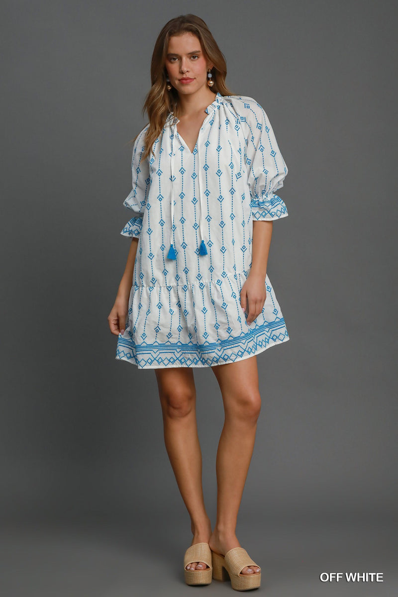 Tulum Breeze Embroidered Tiered Dress - Off White