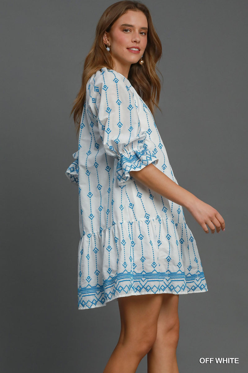 Tulum Breeze Embroidered Tiered Dress - Off White