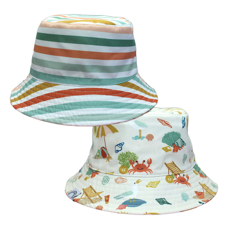 Emerson & Friends Beach Day and Coral Stripes Reversible Bucket Hat