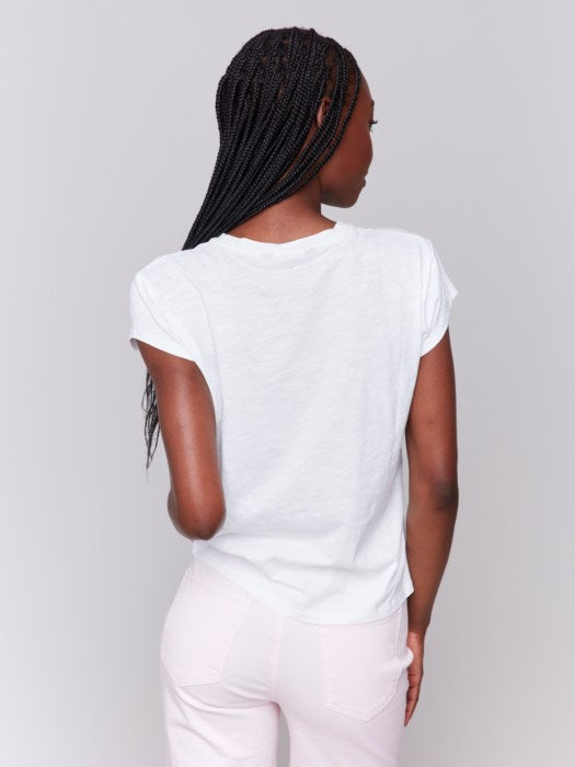 Charlie B Cap Sleeve Crew Neck - White