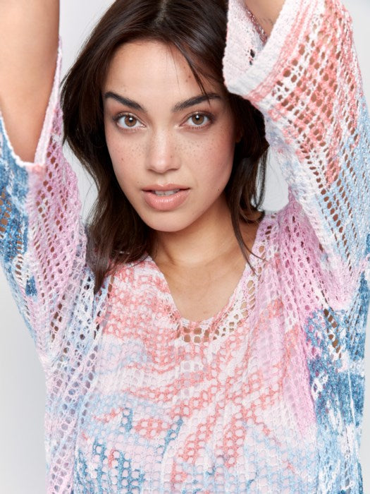 Charlie B Printed Fishnet Crochet Sweater - Tropical