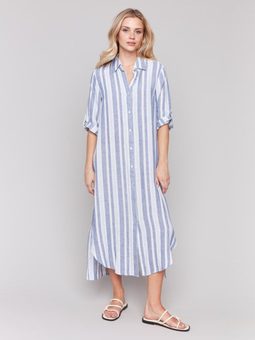 Charlie B Striped Linen Maxi Dress - Rayures Stripes