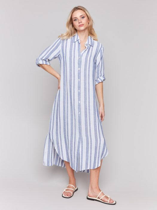 Charlie B Striped Linen Maxi Dress - Rayures Stripes
