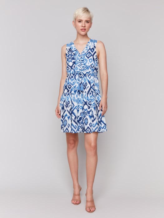 Charlie B Printed Sleeveless Cotton Ruffle Dress - Ikat