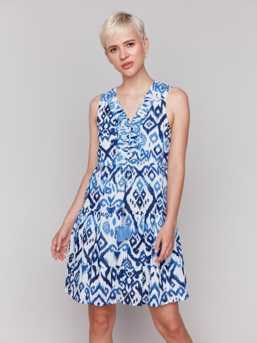 Charlie B Printed Sleeveless Cotton Ruffle Dress - Ikat