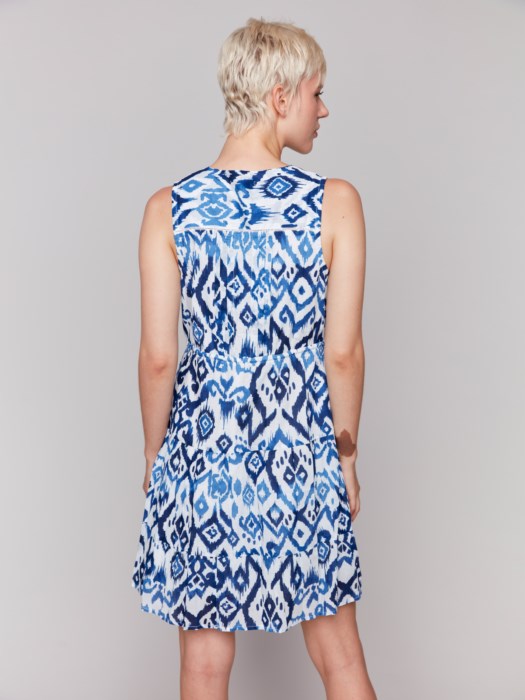 Charlie B Printed Sleeveless Cotton Ruffle Dress - Ikat