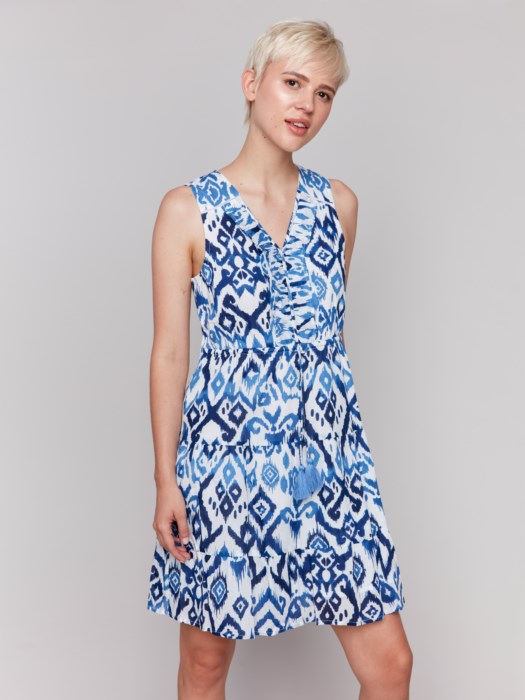 Charlie B Printed Sleeveless Cotton Ruffle Dress - Ikat