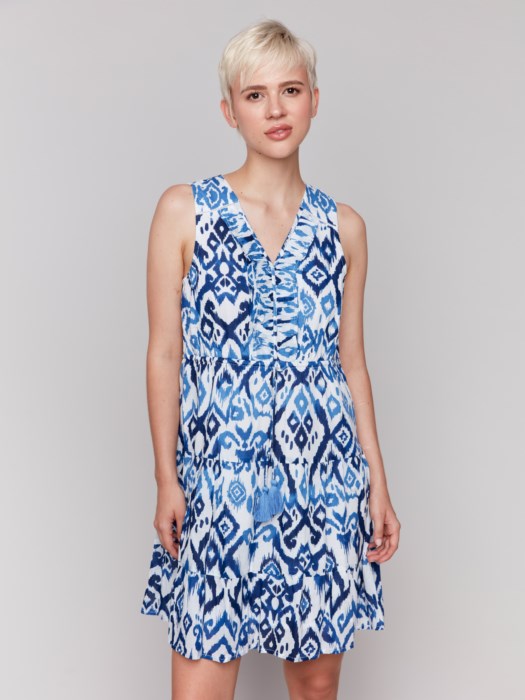 Charlie B Printed Sleeveless Cotton Ruffle Dress - Ikat
