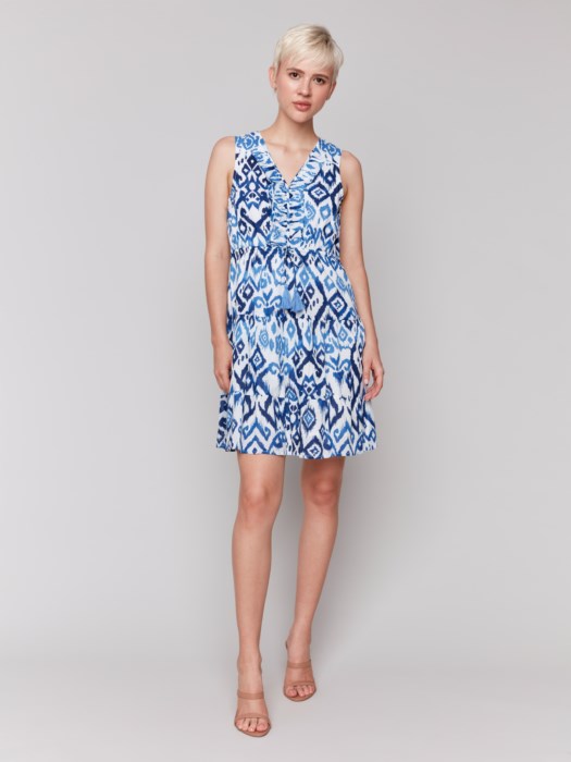 Charlie B Printed Sleeveless Cotton Ruffle Dress - Ikat