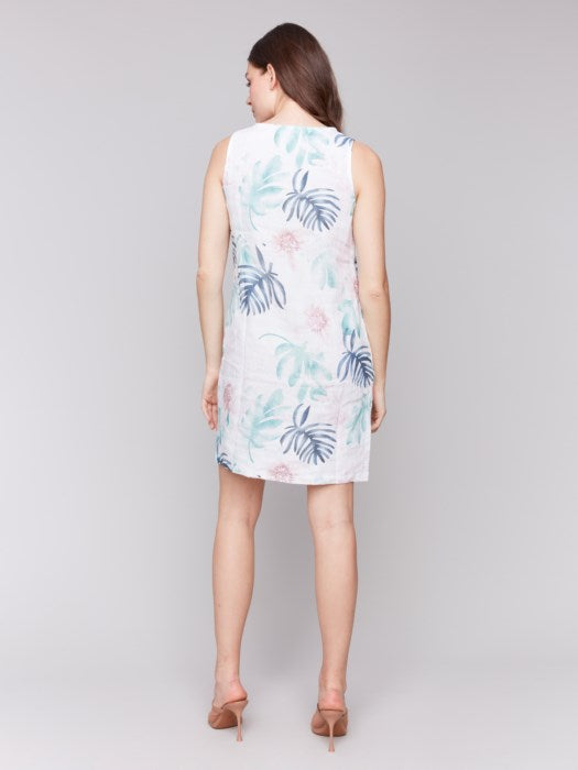 Charlie B Printed Sleeveless Linen Blend Dress - Lush