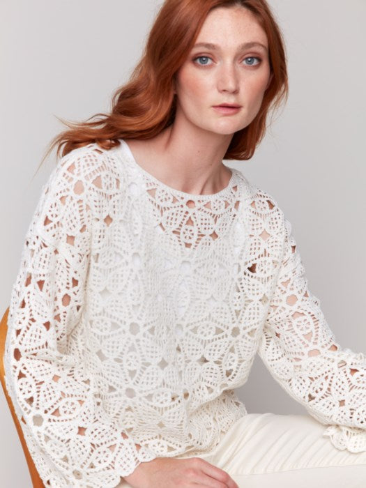 Charlie B Cotton Blend Crochet Top - Natural