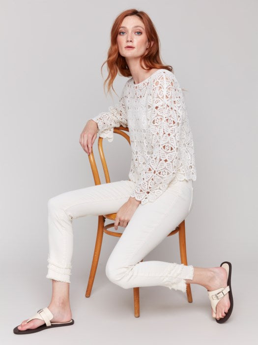 Charlie B Cotton Blend Crochet Top - Natural