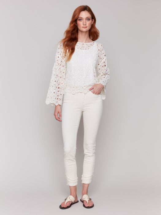 Charlie B Cotton Blend Crochet Top - Natural