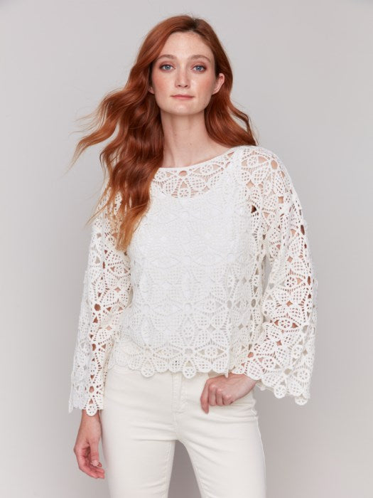 Charlie B Cotton Blend Crochet Top - Natural