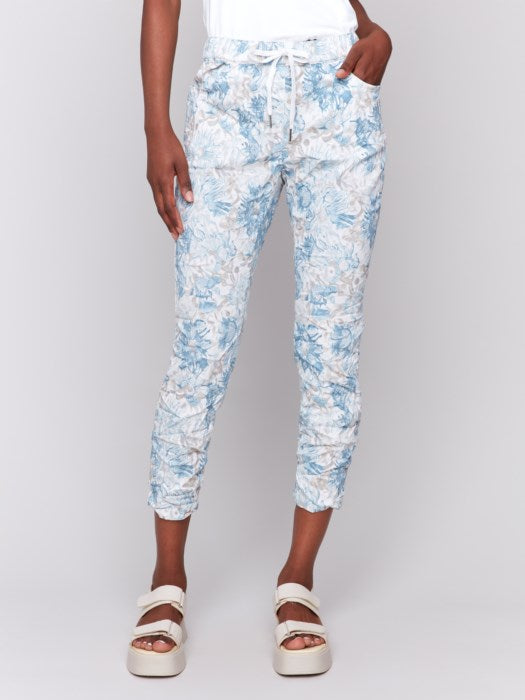 Charlie B Printed Crinkle Jogger Pants - Coastal