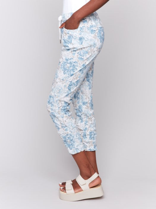 Charlie B Printed Crinkle Jogger Pants - Coastal