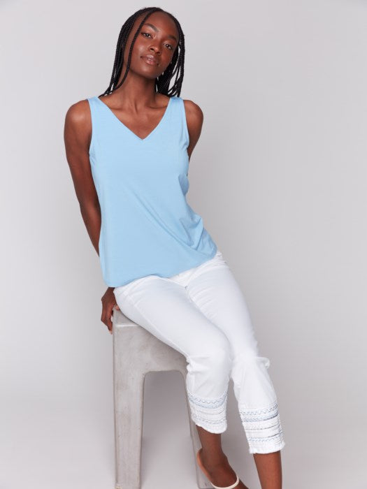 Charlie B Embroidered Hem Jeans - White