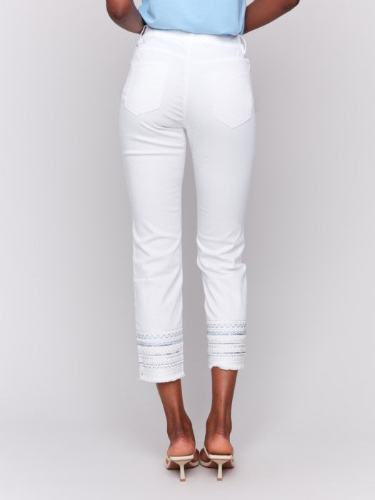 Charlie B Embroidered Hem Jeans - White