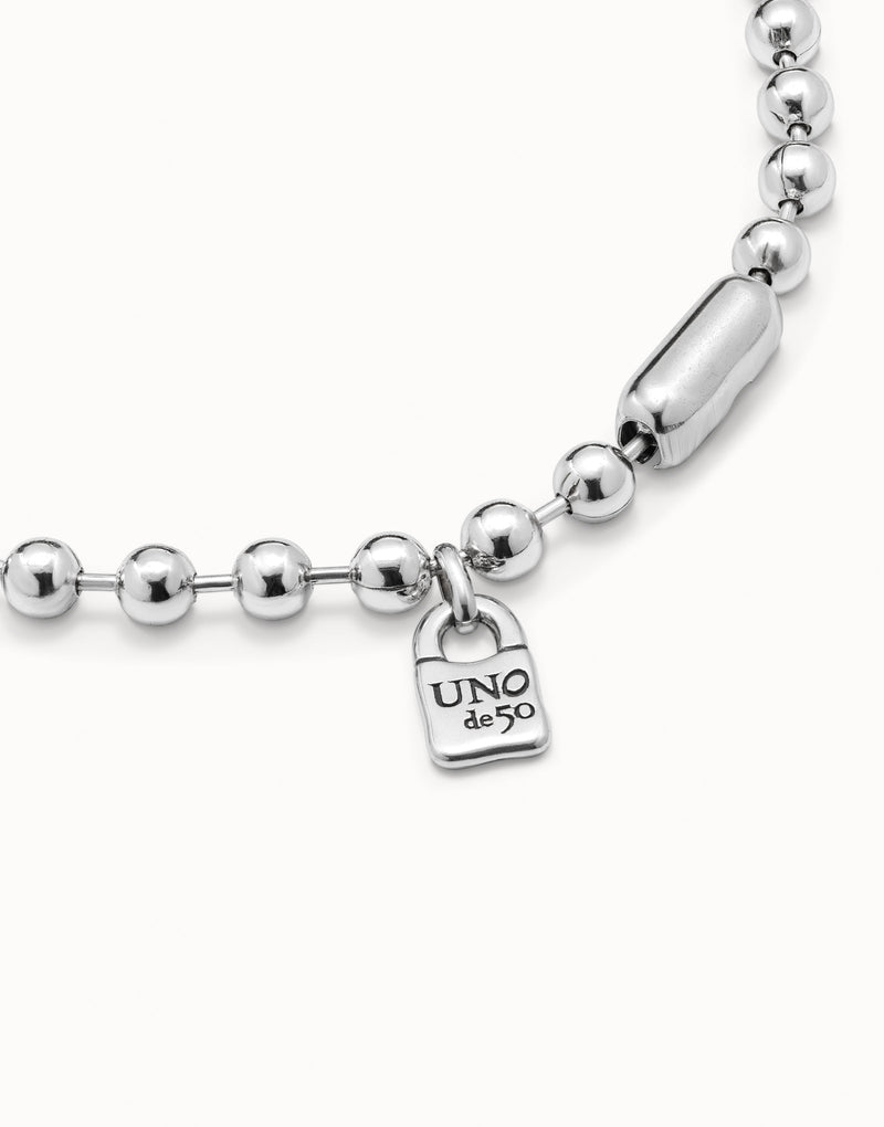 UNOde50 Short beaded necklace with padlock - Sterling Silver
