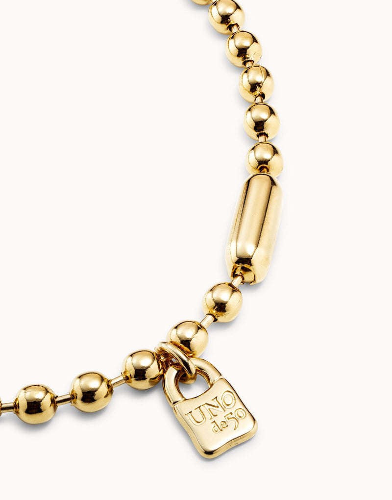 UNOde50 Short beaded necklace with padlock - Gold