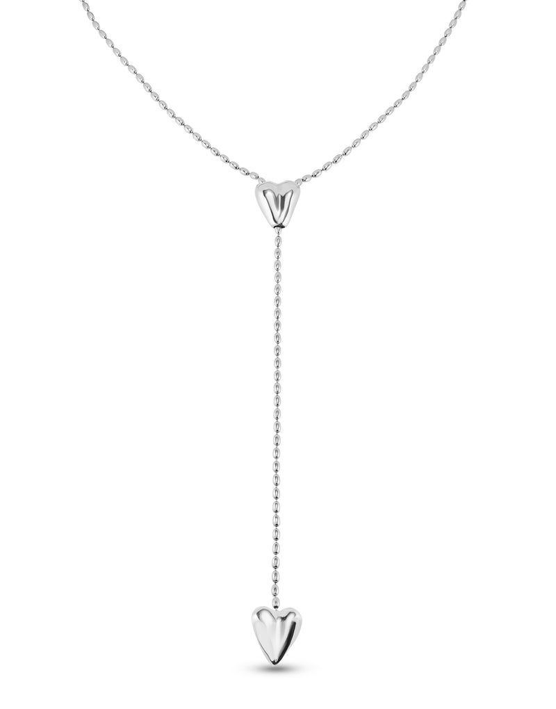 UNOde50 Long adjustable chain necklace with two hearts - Sterling Silver