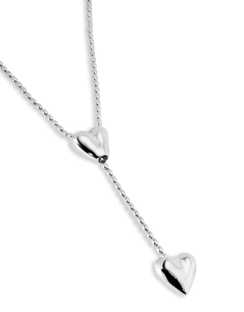 UNOde50 Long adjustable chain necklace with two hearts - Sterling Silver