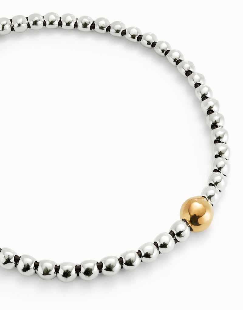 UNOde50 Beaded short necklace with larger central bead - Sterling Silver w/Gold