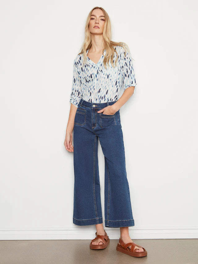 Charlie B Printed Cotton Gauze Half-Button Blouse - Blue
