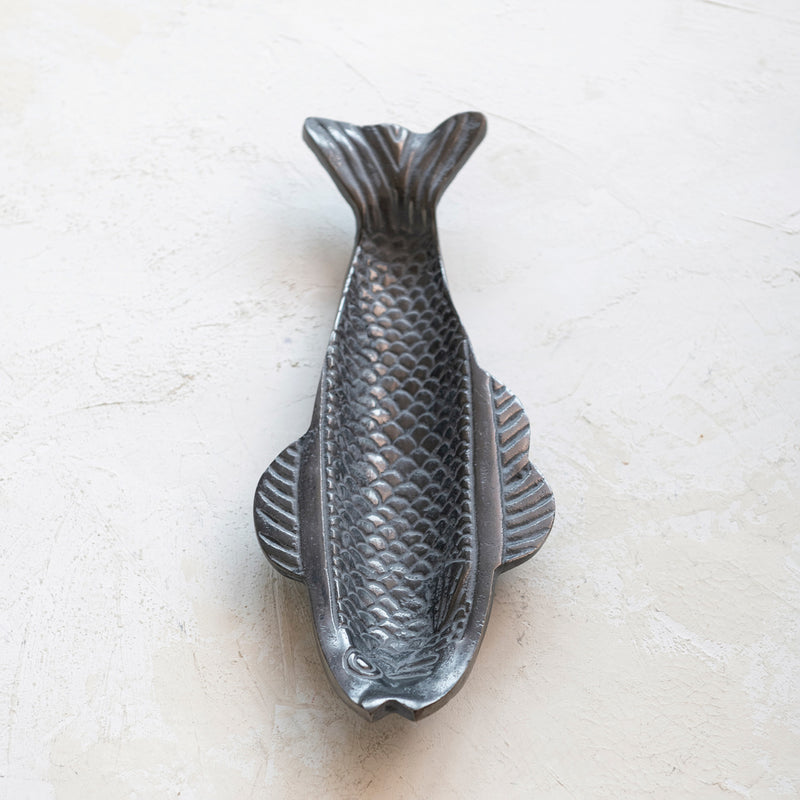 Cast Aluminum Fish Shaped Dish, Rubbed Bronze Finish