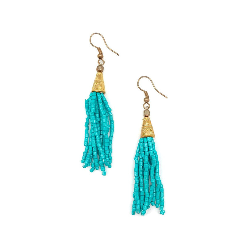 Anju Sachi Island Waterfalls Earrings - Turquoise Solid Tassel