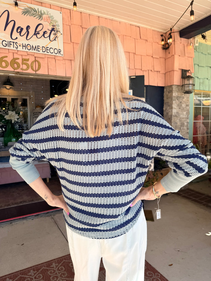 XCVI Gowen Stripe Knit Kimono Long Sleeves Top  in Carefree Pigment