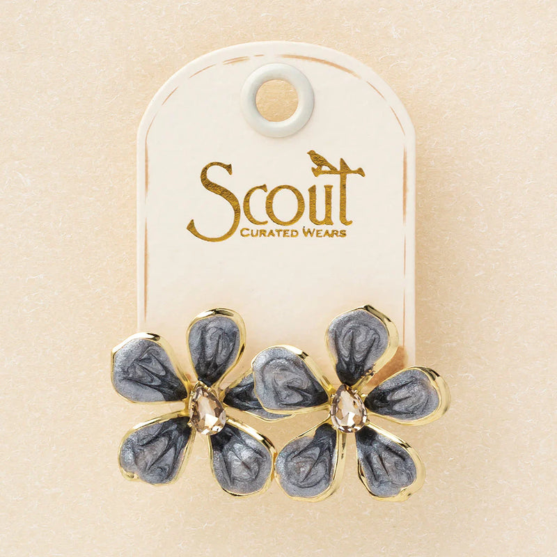 Scout - Sparkle & Shine Lg Enamel Flower Earring - Warm Grey/Gold