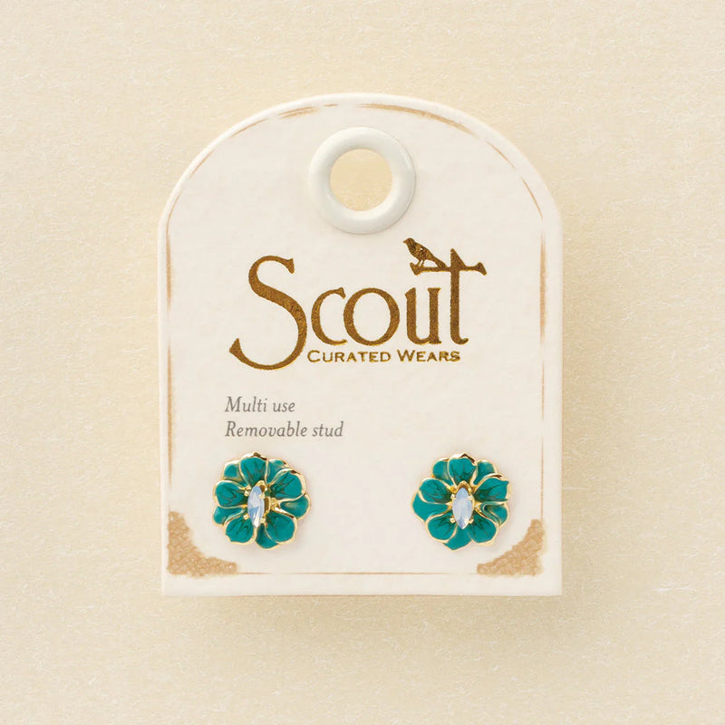Scout - Sparkle & Shine Sm Enamel Flower Earring - Turquoise/Gold