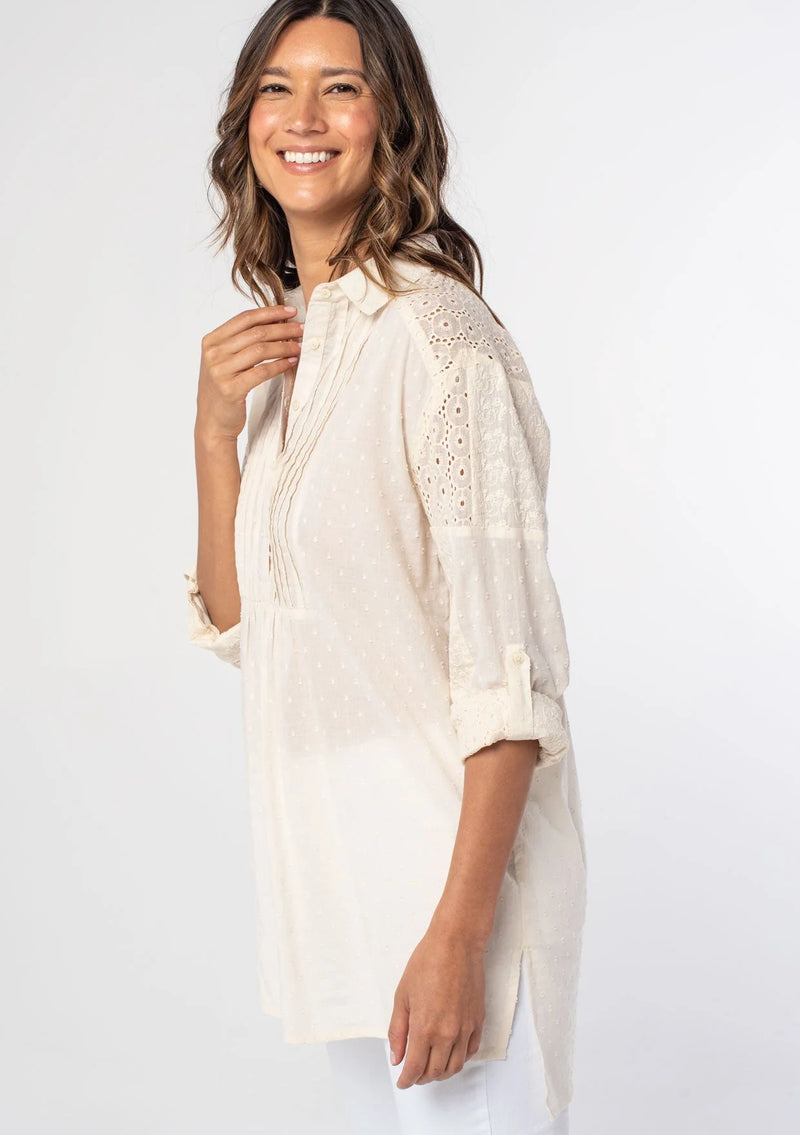 June Embroidered Tunic Shirt - Natural