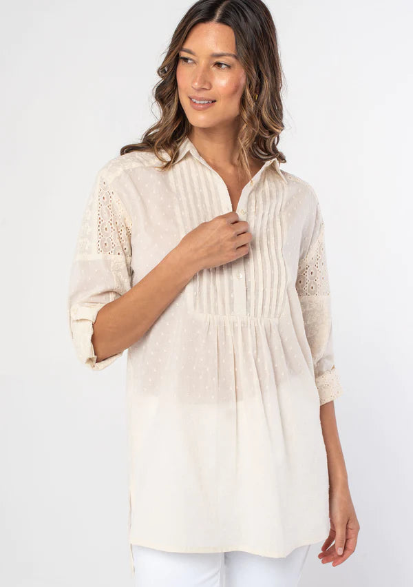 June Embroidered Tunic Shirt - Natural