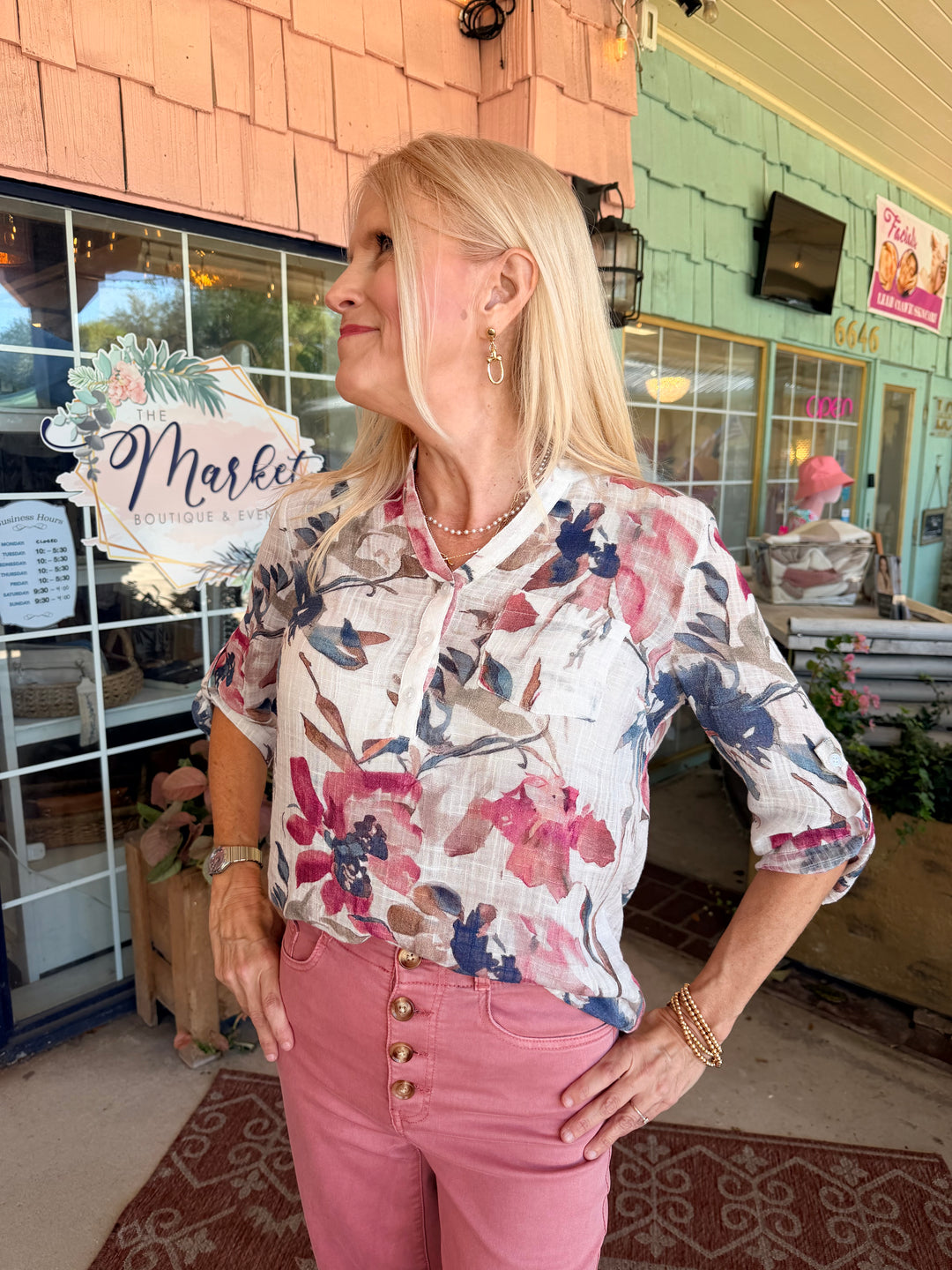 Charlie B Printed Cotton Gauze Half-Button Blouse - Artist