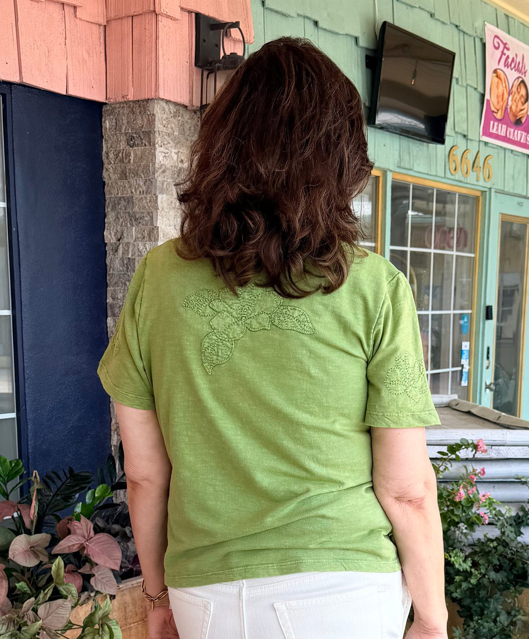 Tribal Crew Neck Short Sleeve Tee With Embroidered Patchwork Kiwi Zest