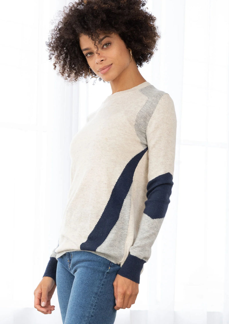 Asymetrical Striped Sweater - Oat/Silver/Dark Blue