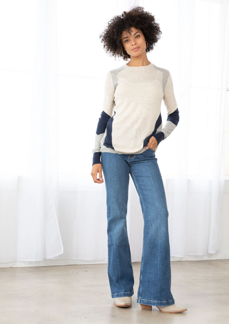 Asymetrical Striped Sweater - Oat/Silver/Dark Blue