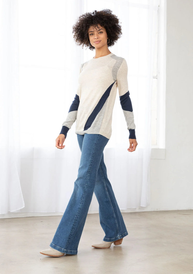 Asymetrical Striped Sweater - Oat/Silver/Dark Blue