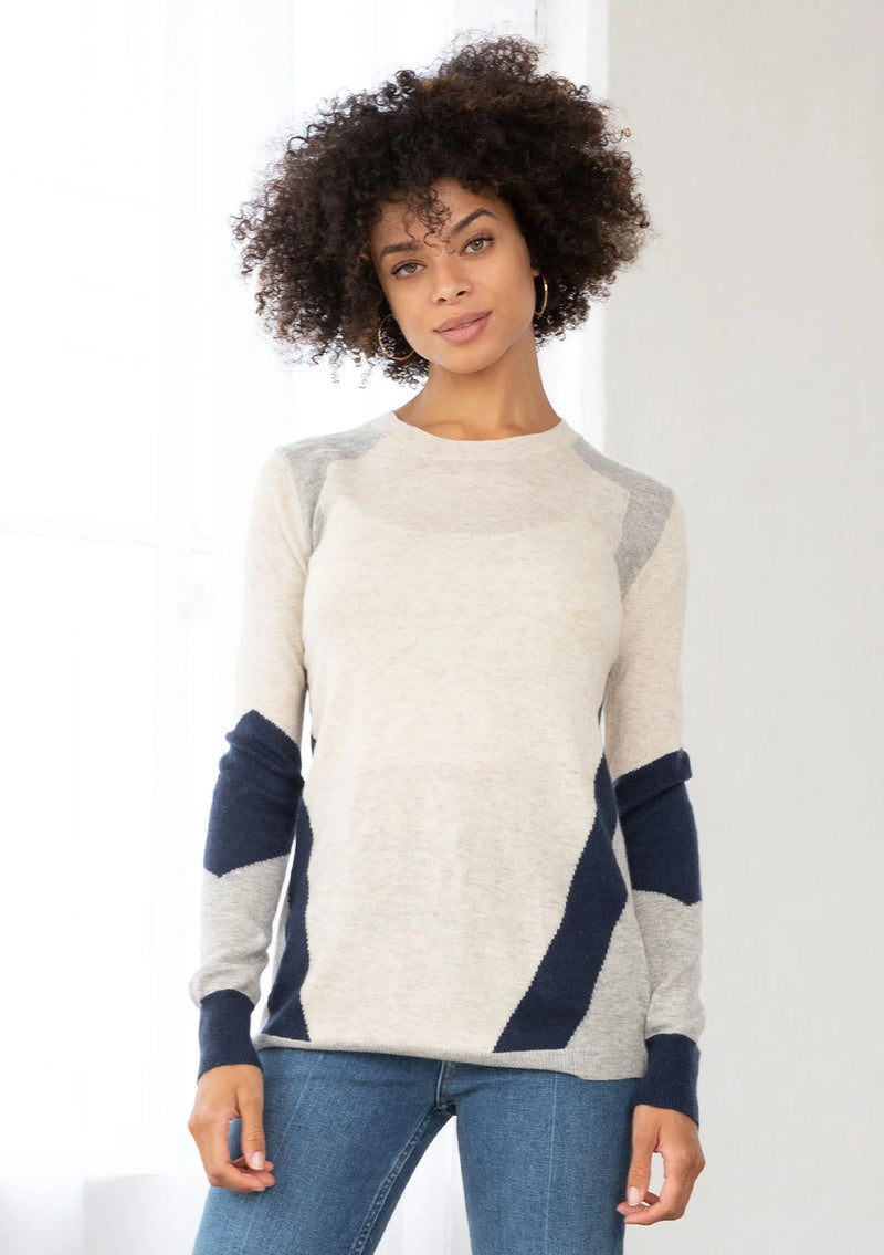 Asymetrical Striped Sweater - Oat/Silver/Dark Blue