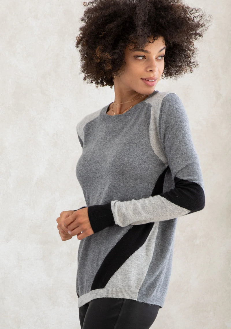 Asymetrical Striped Sweater - Heather Grey/Silver/Black