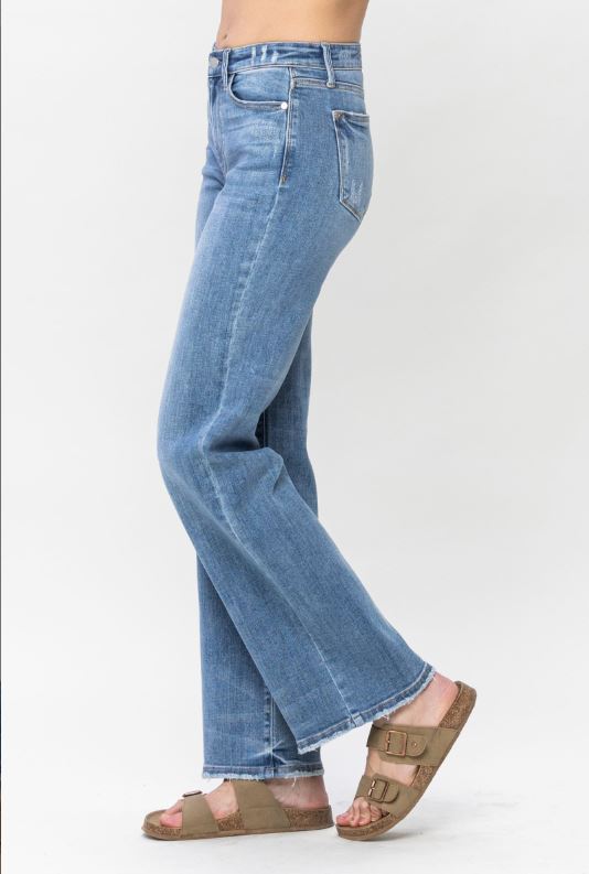 Judy Blue Mid-Rise Vintage Wash Wide Leg Jeans - Sizes 0-22W