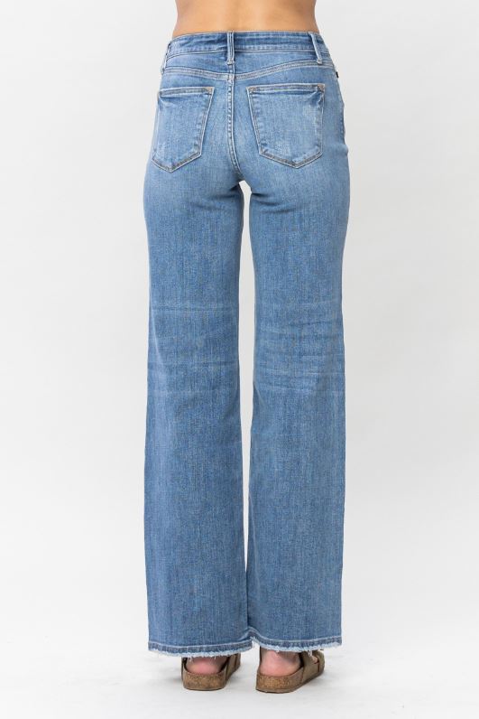 Judy Blue Mid-Rise Vintage Wash Wide Leg Jeans - Sizes 0-22W