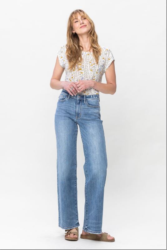 Judy Blue Mid-Rise Vintage Wash Wide Leg Jeans - Sizes 0-22W