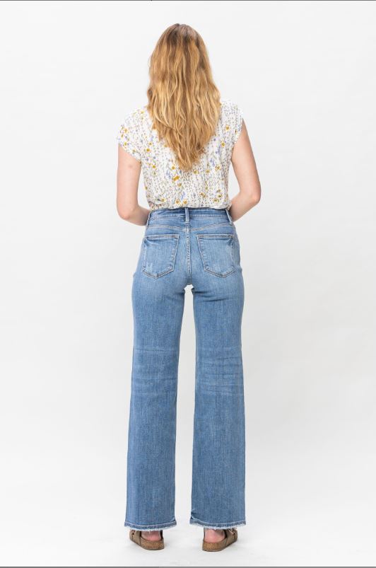 Judy Blue Mid-Rise Vintage Wash Wide Leg Jeans - Sizes 0-22W