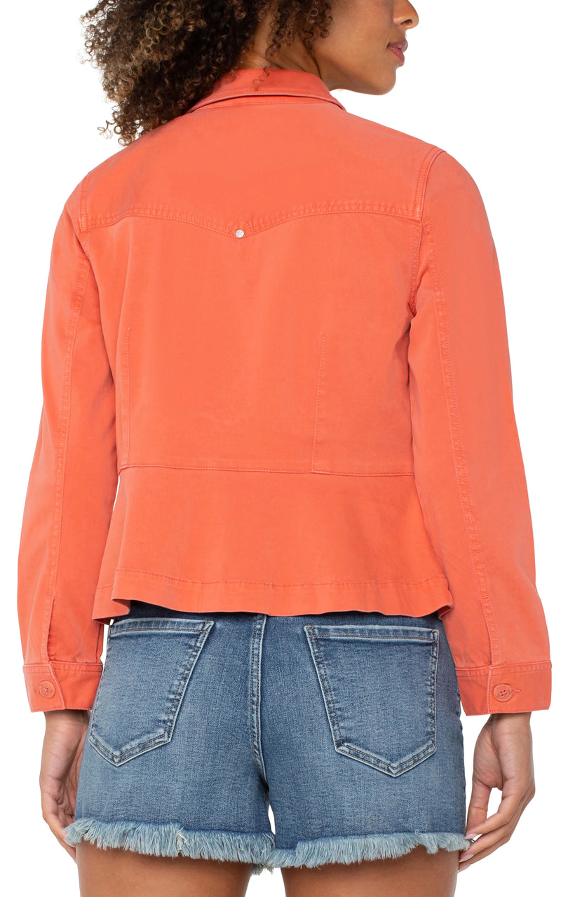 Liverpool Trucker Jacket With Peplum Hem - Papaya