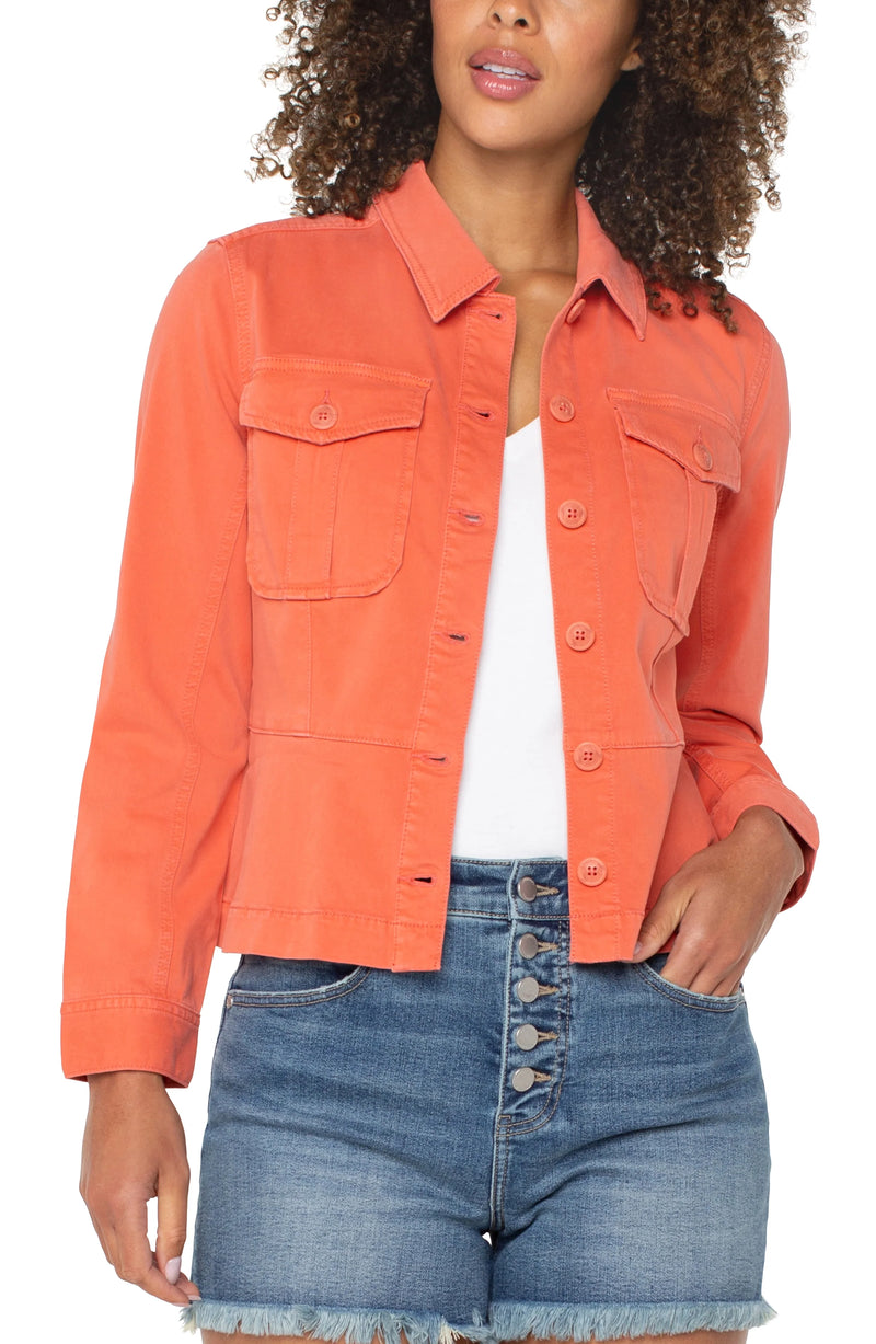 Liverpool Trucker Jacket With Peplum Hem - Papaya