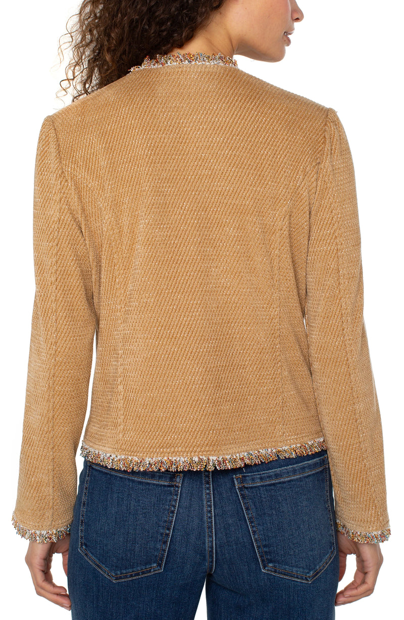 Liverpool Collarless Jacket w/ Frayed Edges - Honey