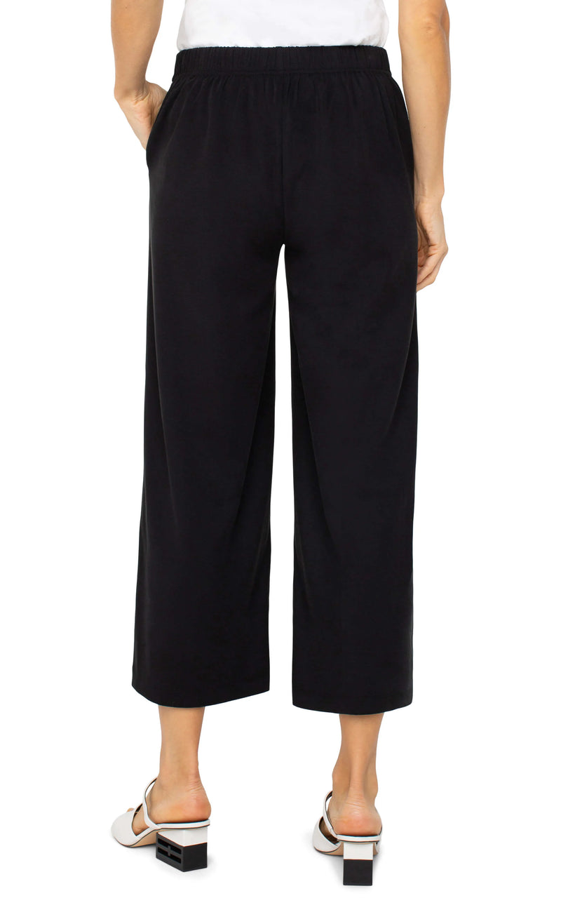 Liverpool Pull-on Wide Leg Crop Trouser - Black